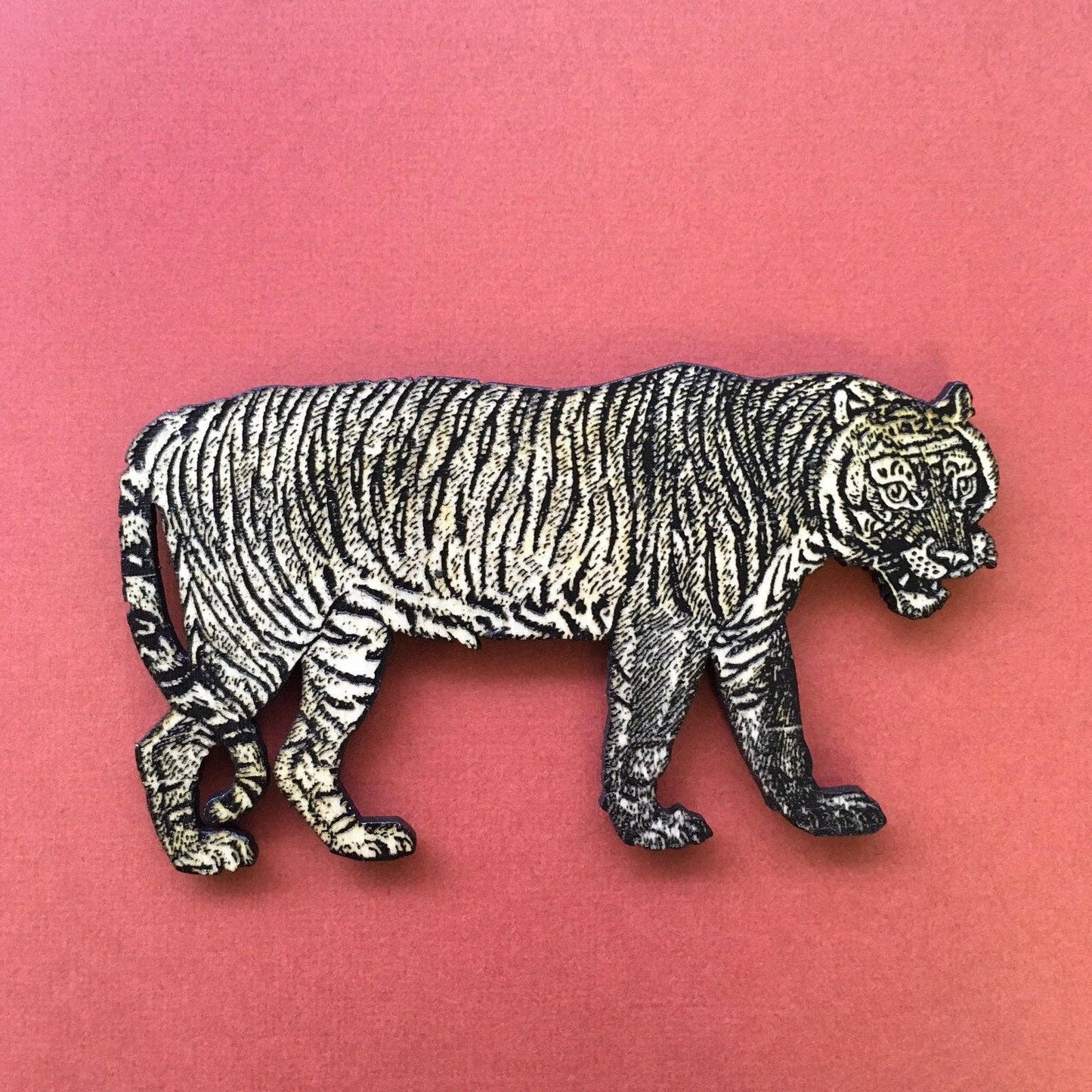 Tiger Magnet - Exotic Zoo Animal - Laser Cut + Engraved Wood