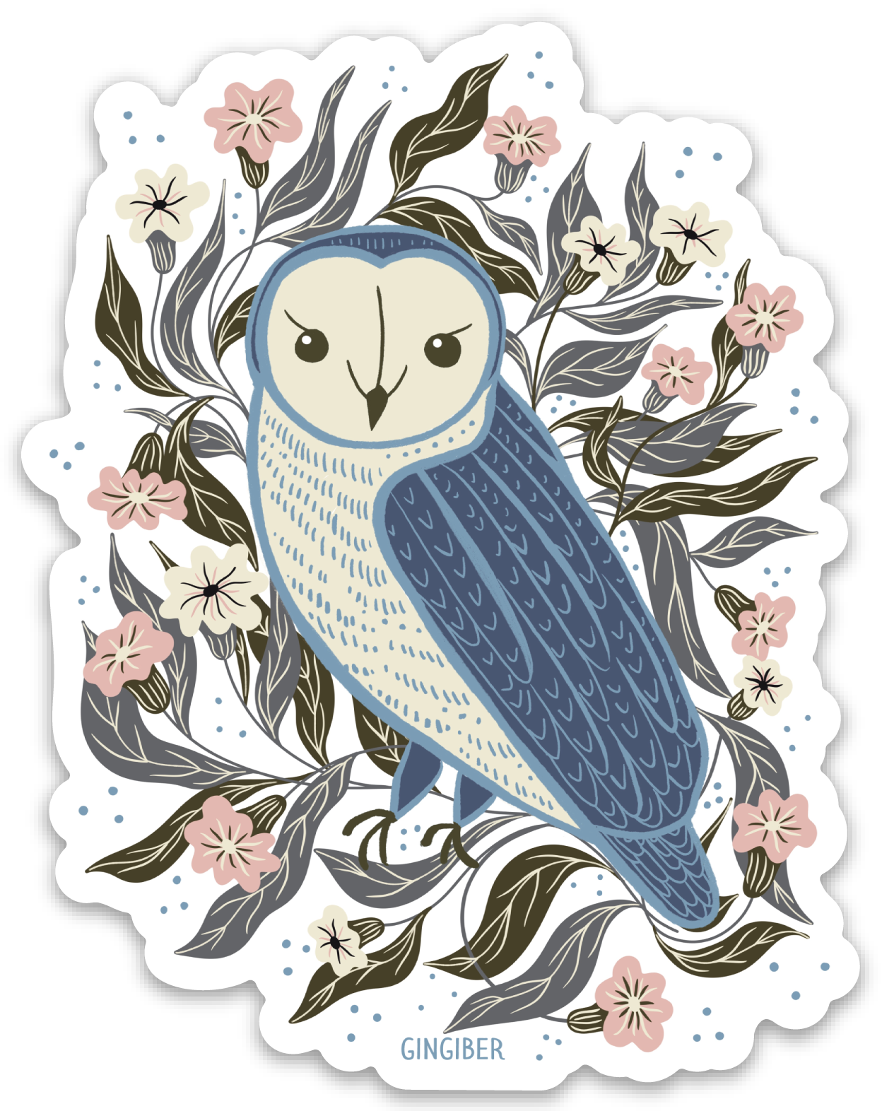 Blue Owl Sticker - Die-Cut, Woodland Animals