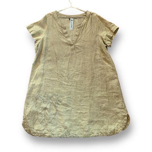 Maize Yellow Linen Tunic Dress/Shirt with Hand-embroidered Anatomical Heart