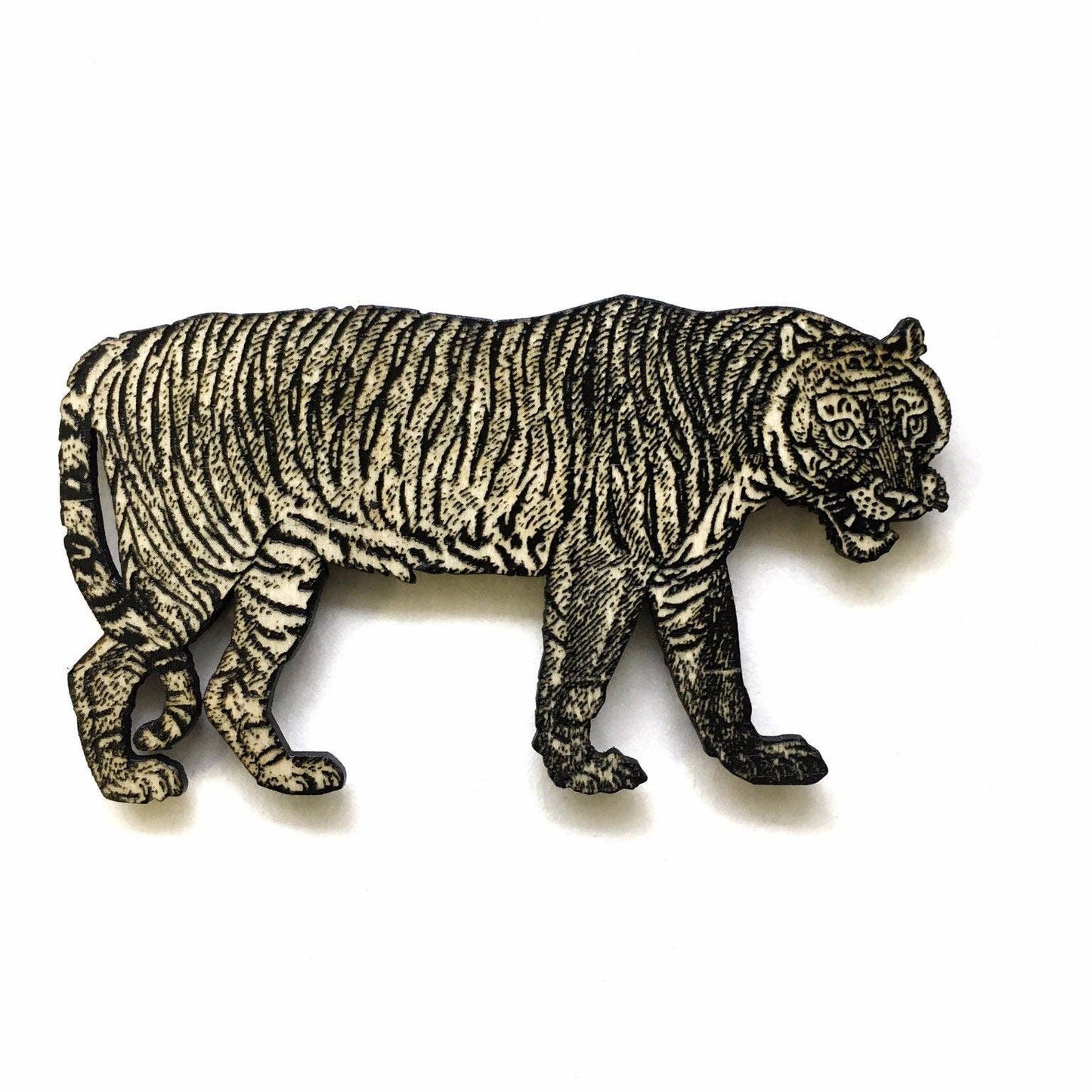 Tiger Magnet - Exotic Zoo Animal - Laser Cut + Engraved Wood