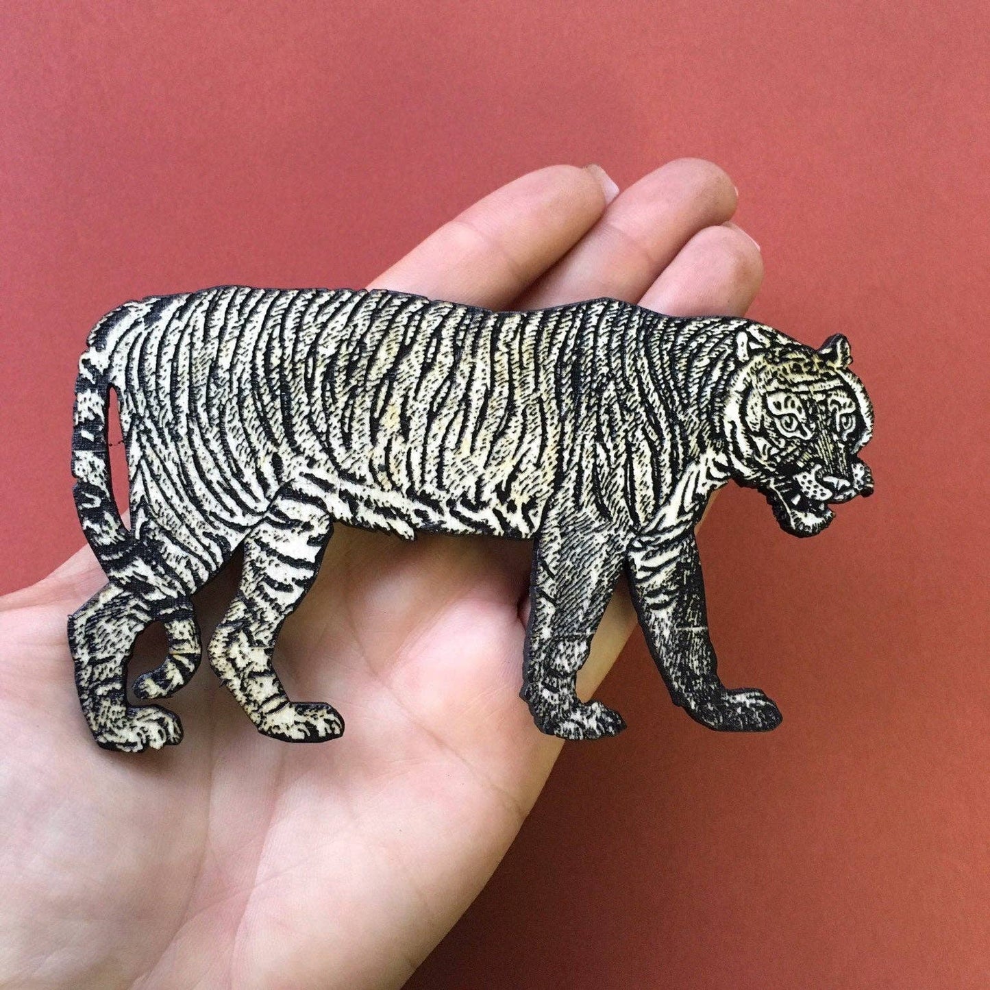 Tiger Magnet - Exotic Zoo Animal - Laser Cut + Engraved Wood